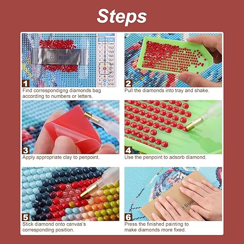 Miniatura 5 de Stalente Kits de pintura de diamantes para adultos, kits de arte de diamantes redondos de taladro completo, pintura 5D con diamantes, manualidades