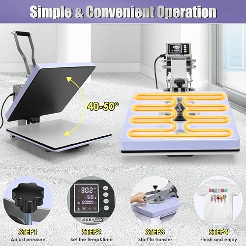Miniatura 5 de AKEYDIY Máquina de prensa de calor de 15 x 15 pulgadas Pro Shirts prensa de calor grande extraíble inferior Platen deslizante Camiseta digital