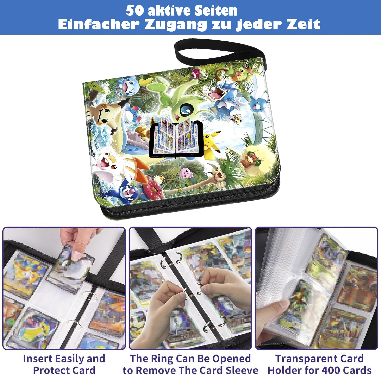 Raccoglitore carte Pokemon, capacità di 50 pagine di 400