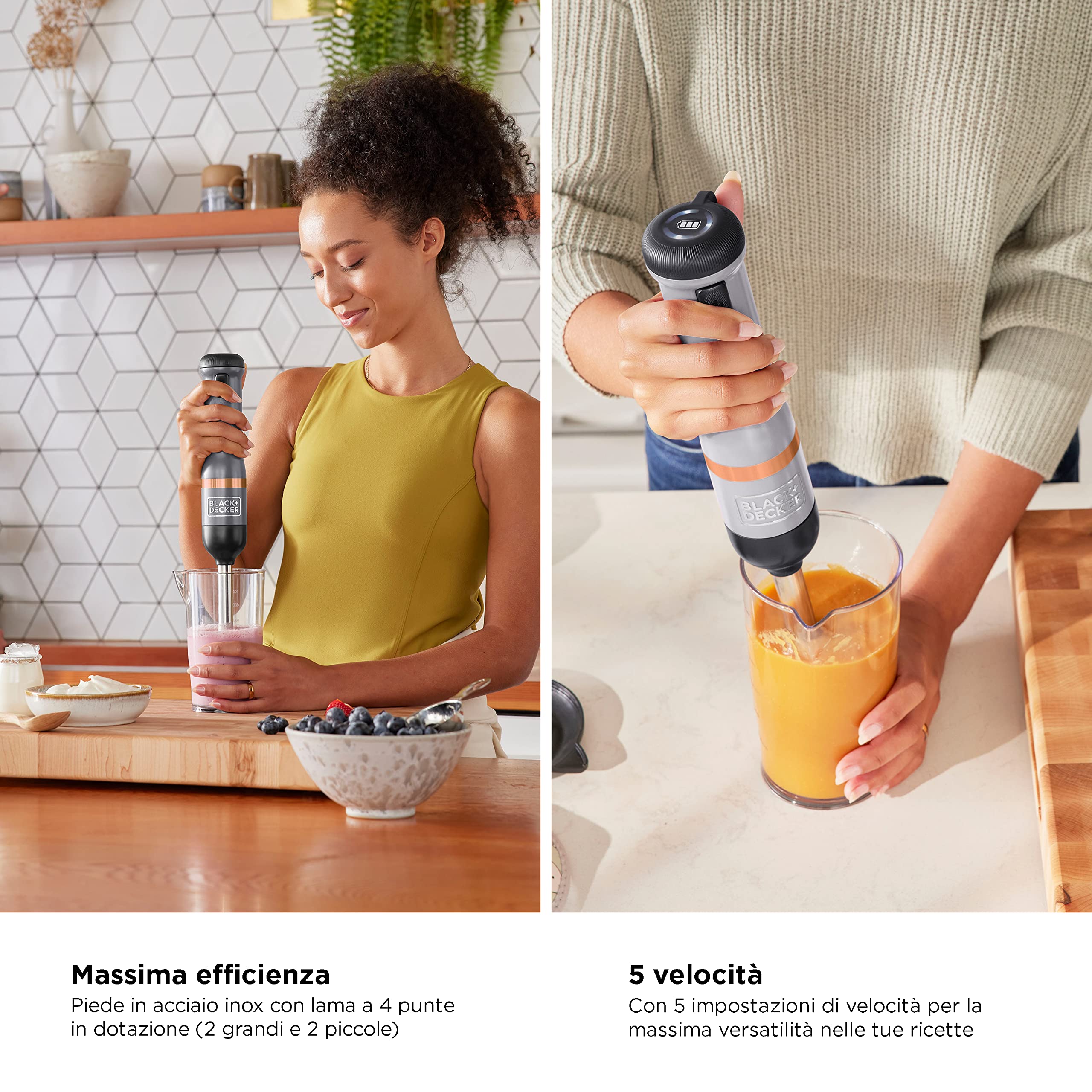 BLACK+DECKER, Kitchen Wand Frullatore a immersione Cordless Senza Filo Multifunzione con Asta Frullatore a 4 punte- Accessori Extra acquistabili separatamente. BCKM1011KGF-QW