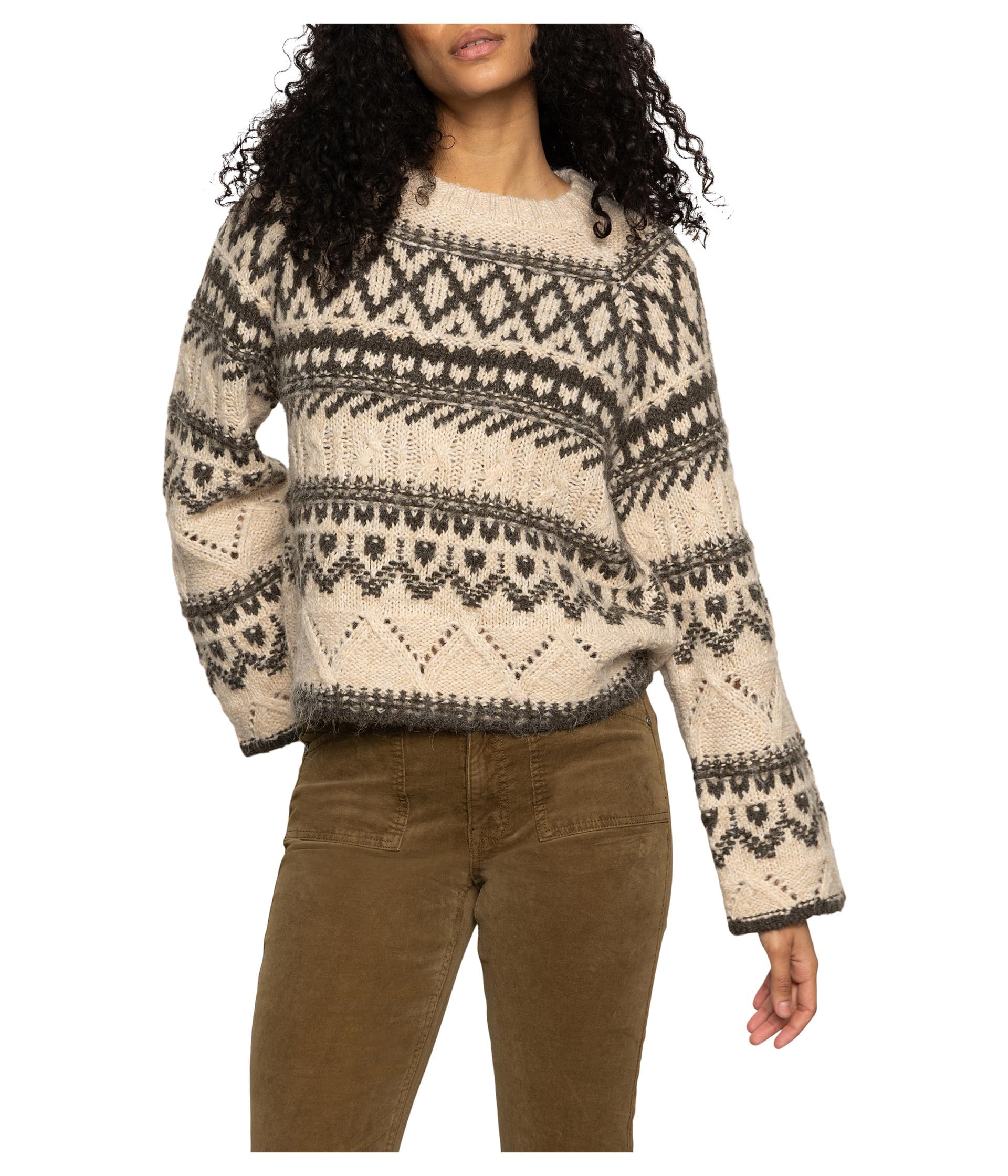 Sanctuary Womens Fairisle Crew Neck Sweater
