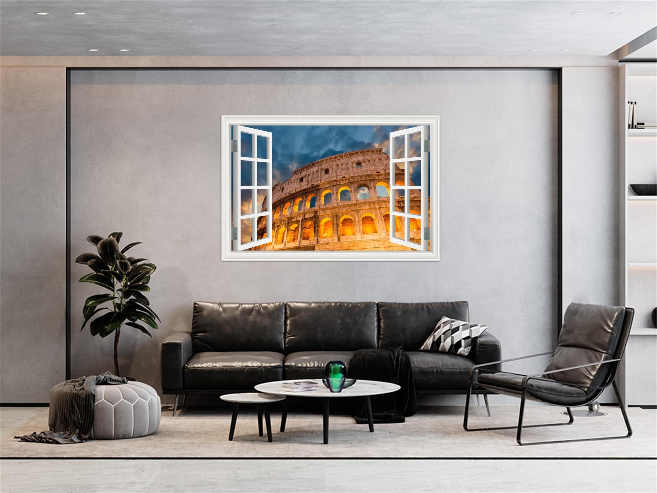 MUHJDYC Fensterblick Leinwandbilder-Old Gebäude-Stadt Bild auf Leinwand-Landschaftsbilder für Wohnzimmer Badezimmer Dekor 40x60cm Umwickelte Leinwand