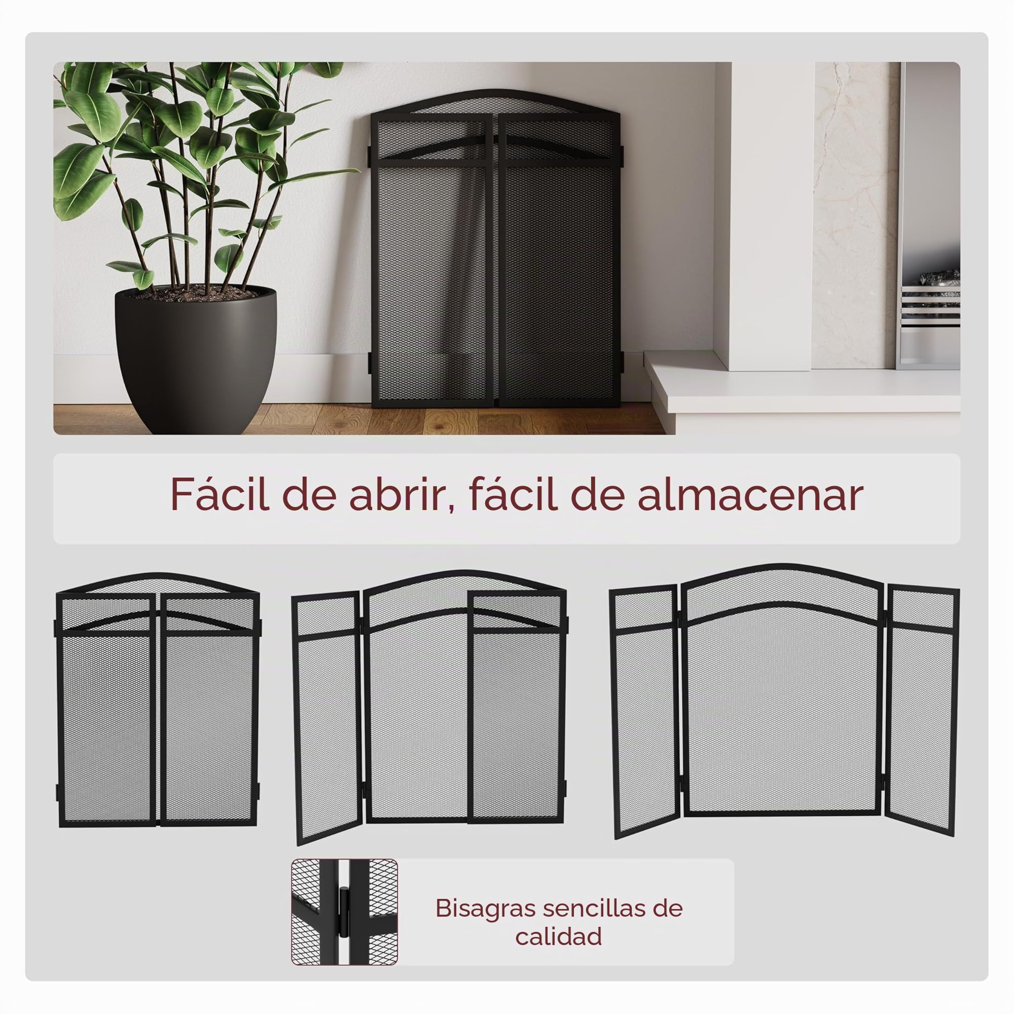 Fire Vida Milton Fire Screen - Protector contra chispas arqueado, Metal, Color Negro