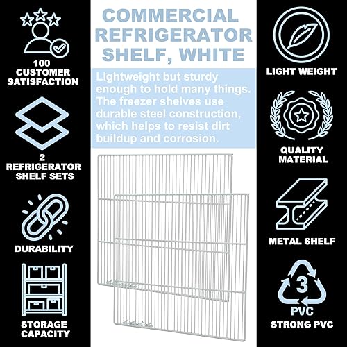 Miniatura 4 de Juego de 2 estantes comerciales de repuesto para congelador y refrigerador (24.5 x 20.75 pulgadas)  Estante de metal de alambre de acero ajustable
