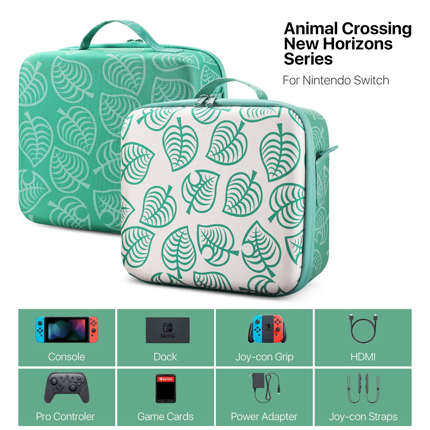 TNP Mallette Sac de Transport pour Nintendo Switch en EVA New Horizon Animal Leaf Crossing-Switch Lite,Joy-Cons,Adaptateur Secteur,Cordon HDMI,Cartouches de Jeu
