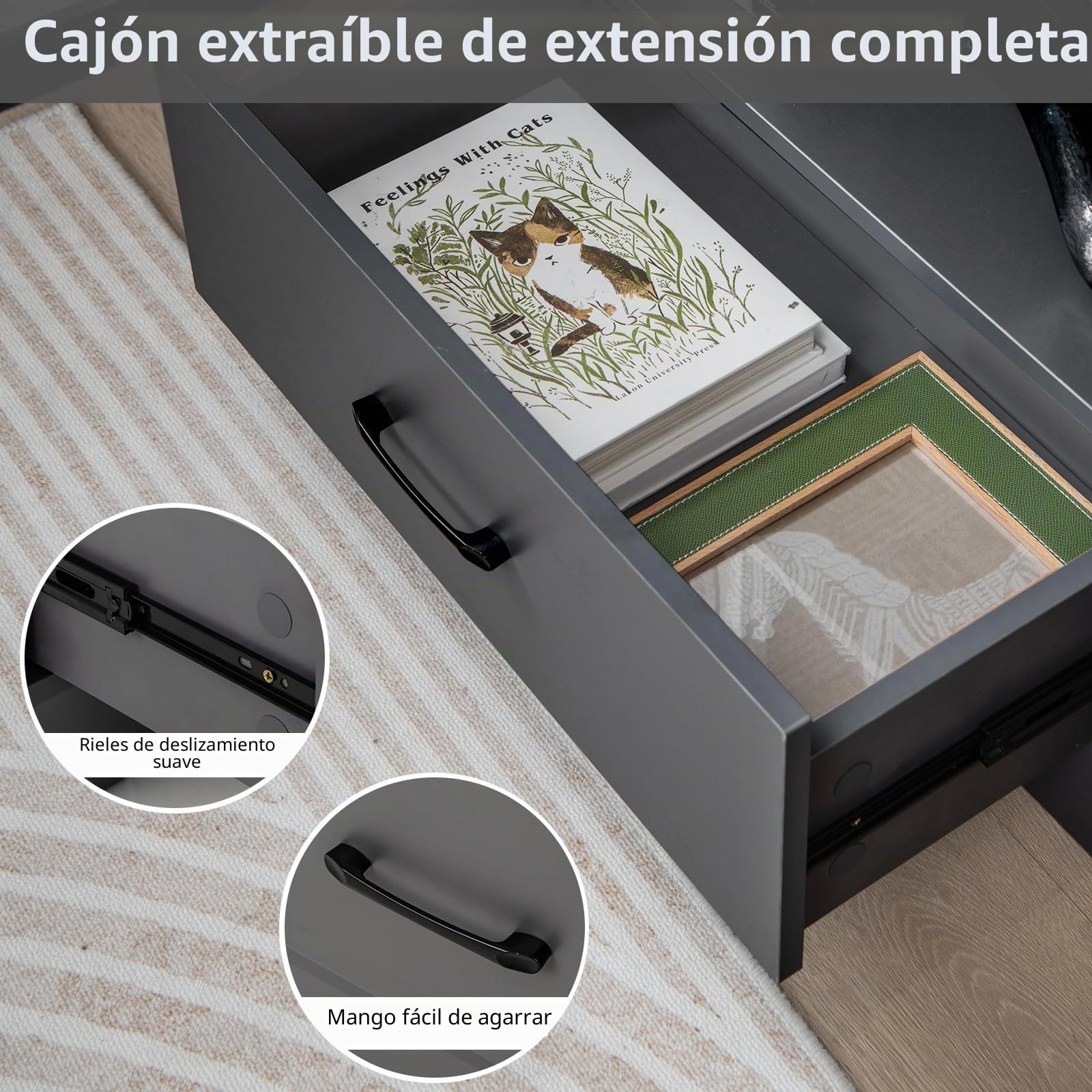 KOMFOTTEU Librería con 3 Estantes y 1 Cajón, Estantería de Almacenamiento con Dispositivo Antivuelco, Mueble Organizador de Madera para Sala de Estar, Estudio, 60 x 38 x 120 cm (Gris)