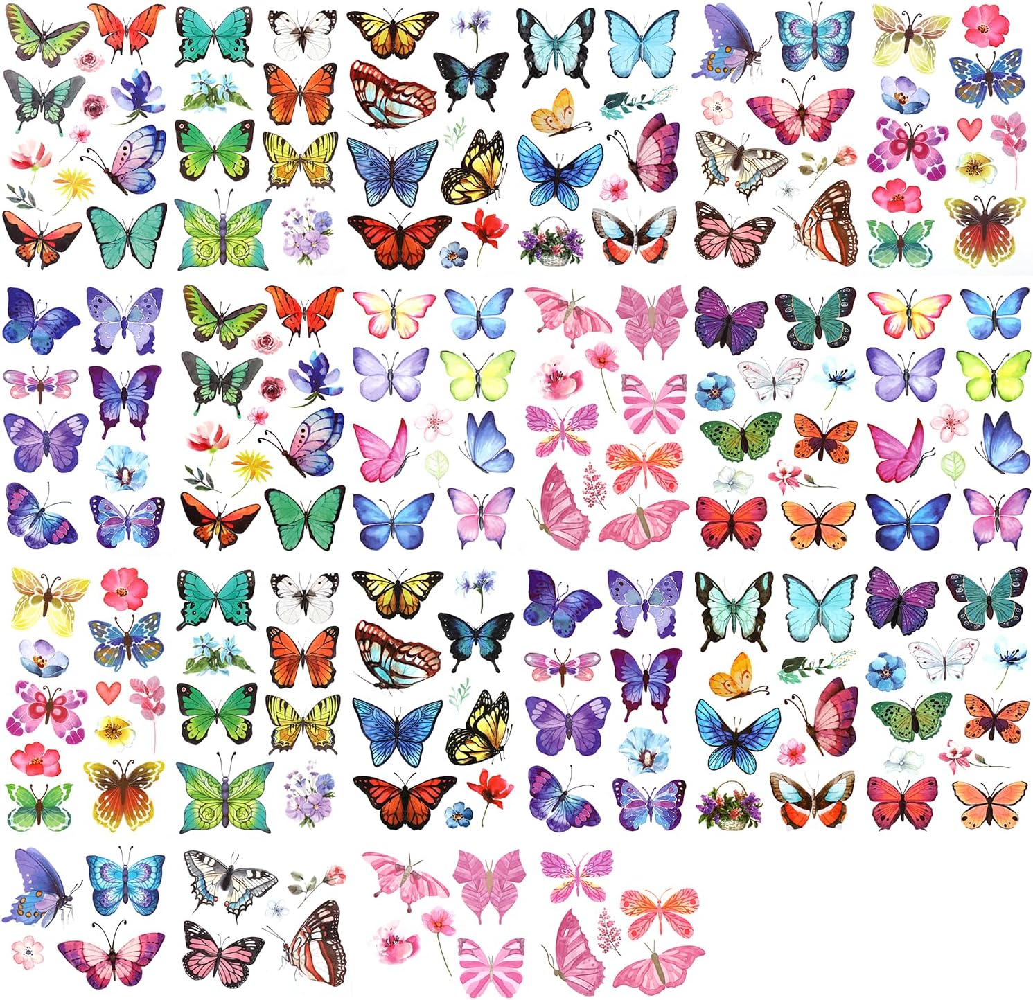 100pcs Temporary Butterfly Tattoos, Colorful Small Butterfly Flowers Tattoo Stickers Waterproof Cute Small Tattoos for Adults Kids Face Body Birthday Party Carnival