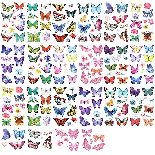 100 tatuajes temporales de mariposa, coloridas flores de mariposa pequeñas, calcomanías de tatuaje, impermeables, lindos tatuajes pequeños para
