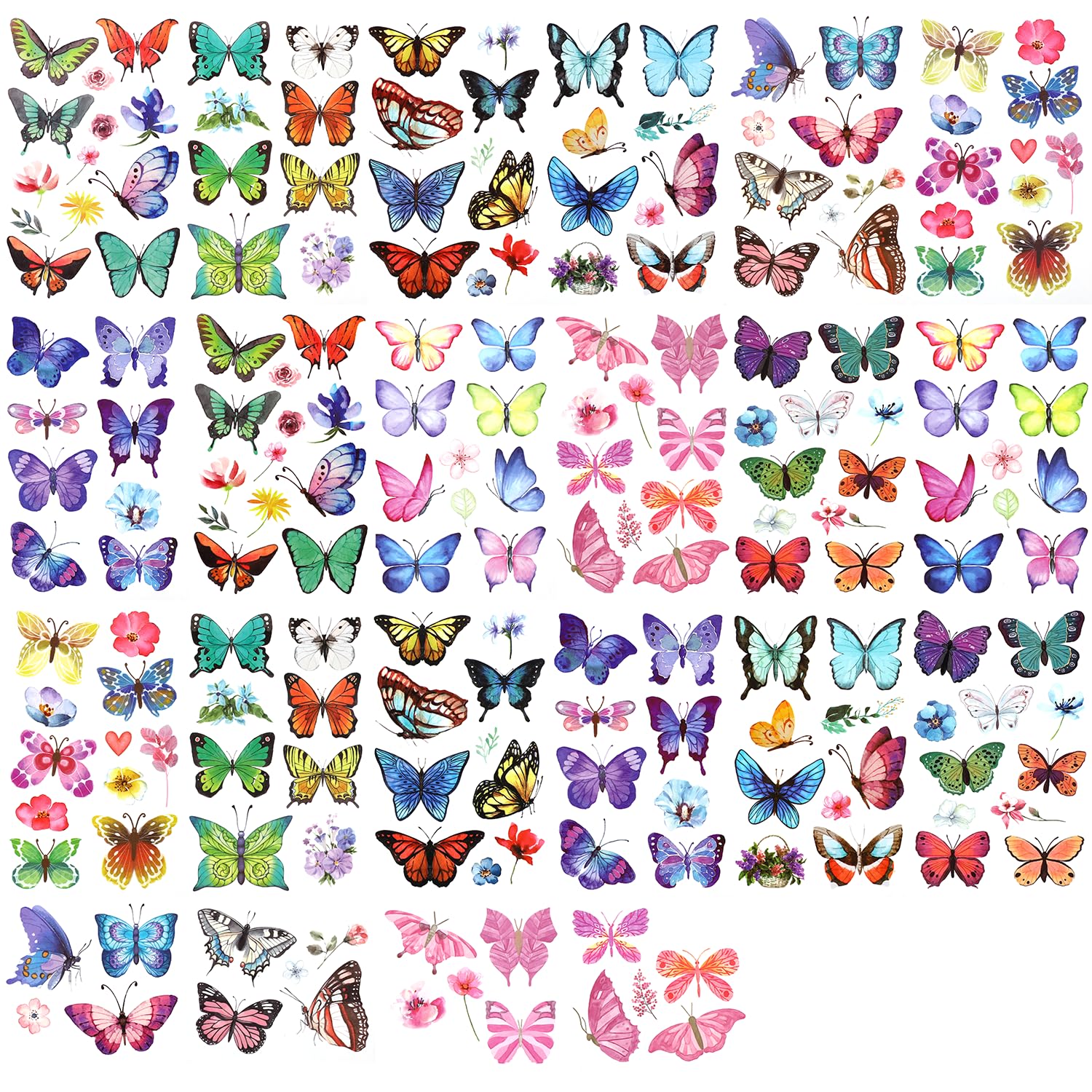 TOYMIS 100pcs Temporary Butterfly Tattoos, Colorful Small Butterfly Flowers Tattoo Stickers Waterproof Cute Small Tattoos for Adults Kids Face Body Birthday Party Carnival, 4.7x3 inch