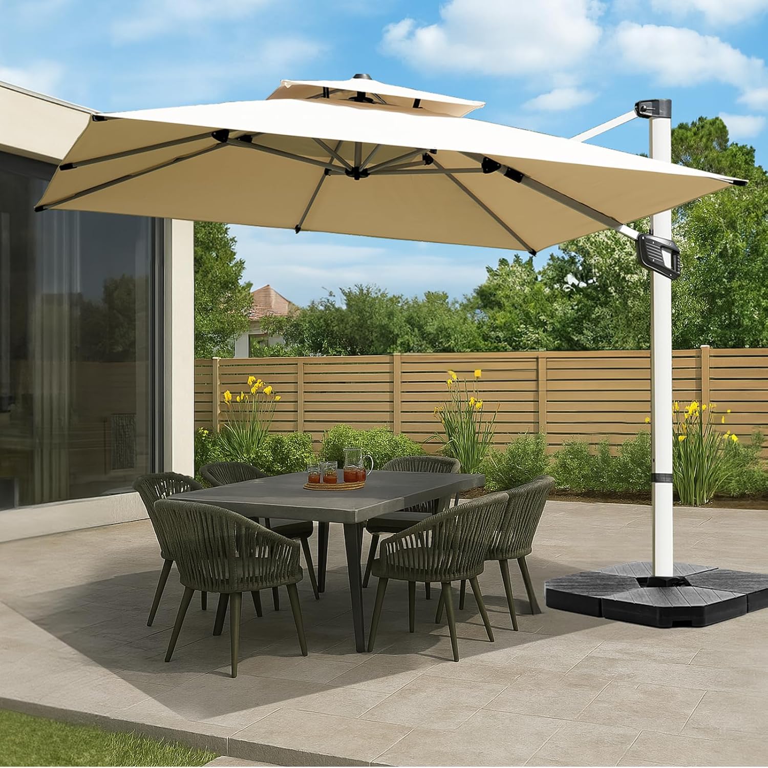 HOMSHADE Aluminum Cantilever Patio Umbrella - Large Offset Heavy-Duty Umbrella with 360 Rotation, Infinite Tilt, Double Top, 10-Year Rustproof, 5-Year Fade-Resistant for Outdoor, Pool