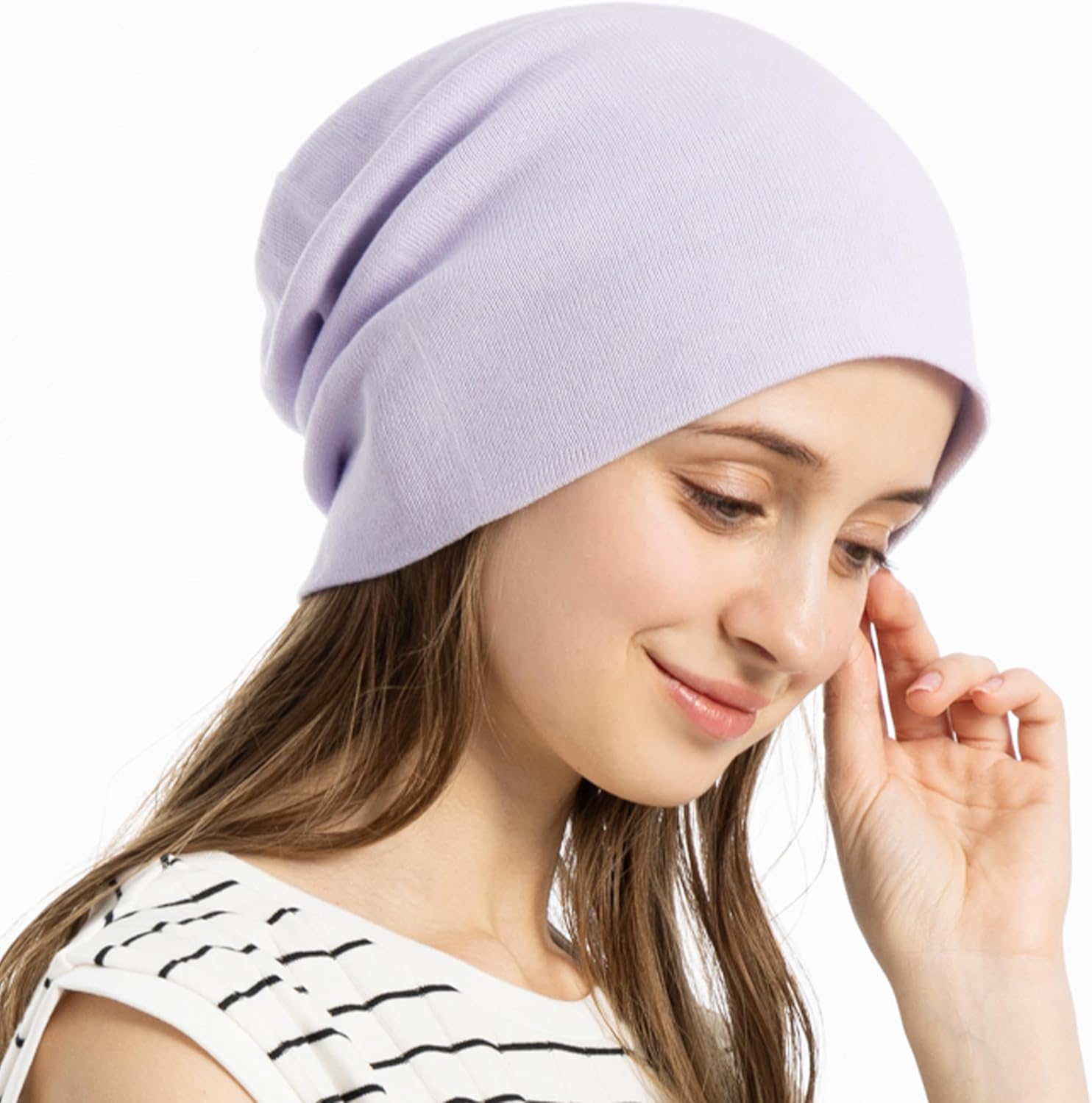 100% Organic Cotton Knitted Bucket Hats for Women Loose Watches Soft Hats for Chemo Patients Slouch Beanie Knit Fleece