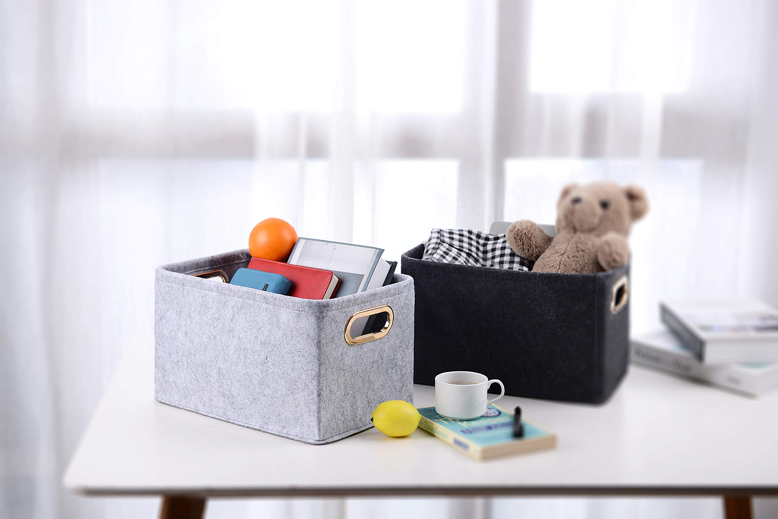 Cestas de almacenamiento plegables de fieltro con asas de metal para juguetes, habitación de niños, ropa, toallas y revistas, cajas organizadoras, contenedor 4