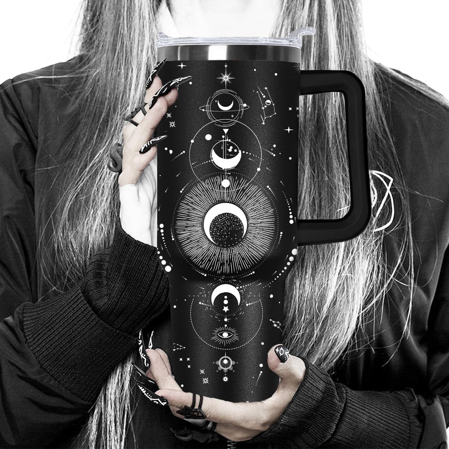 Ceovfoi 40oz Goth Tumbler with Handle Lid and Straw, Sun and Moon Cup Gothic Witch Coffee Travel Mug Cup,Astrology Witchy Gifts for Women, Goth Halloween Decor Witch Stuff for Women - Image 7