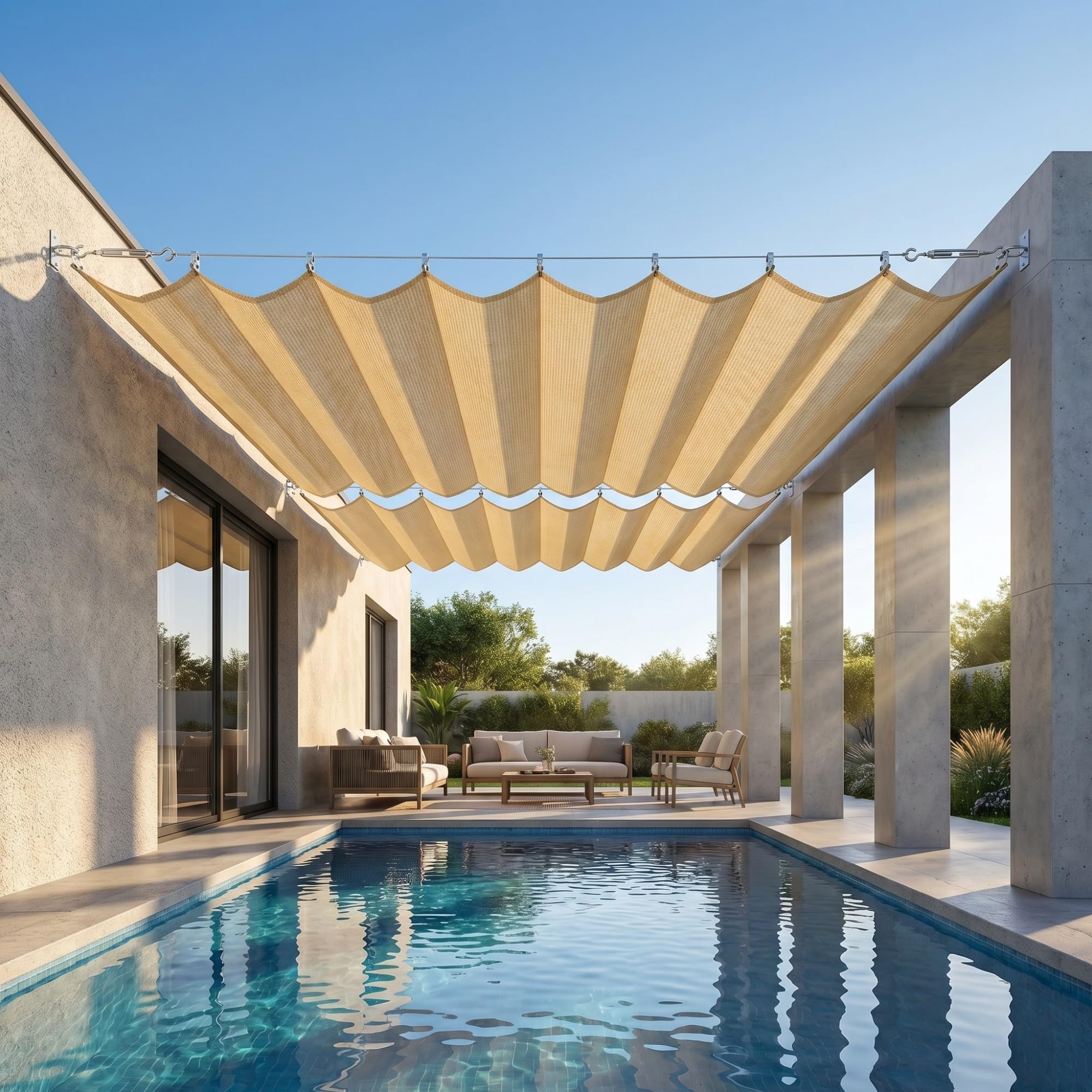 Einziehbares Welle Sonnensegel, Einfache Installation，Verstellbare Pergola Markise UV, Reißfeste Schattenabdeckung Inkl. für Terrasse Pergola，Inklusive Montageset(W2.5*L5m/W8.20*L16.41ft)