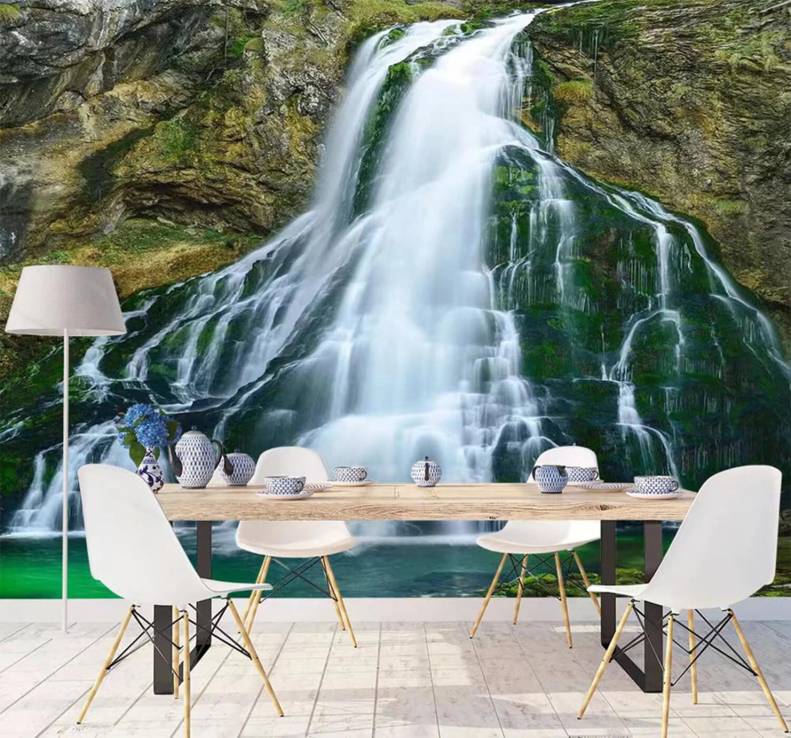 Xlming 150Cm×105Cm(B×H) Beautiful Nature Landscape Mountain Peaks Waterfall 3D Wallpaper Silky Texture Home Study Office Grey Dining Room Sofa Bedroom Living Room Tv Backdrop-150Cm×105Cm