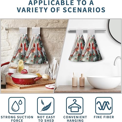 Vista 13 de Toallas de cocina colgantes con diseño de árbol de Navidad, color rojo y verde, toalla de mano de Navidad con lazo para colgar, toallas de cocina