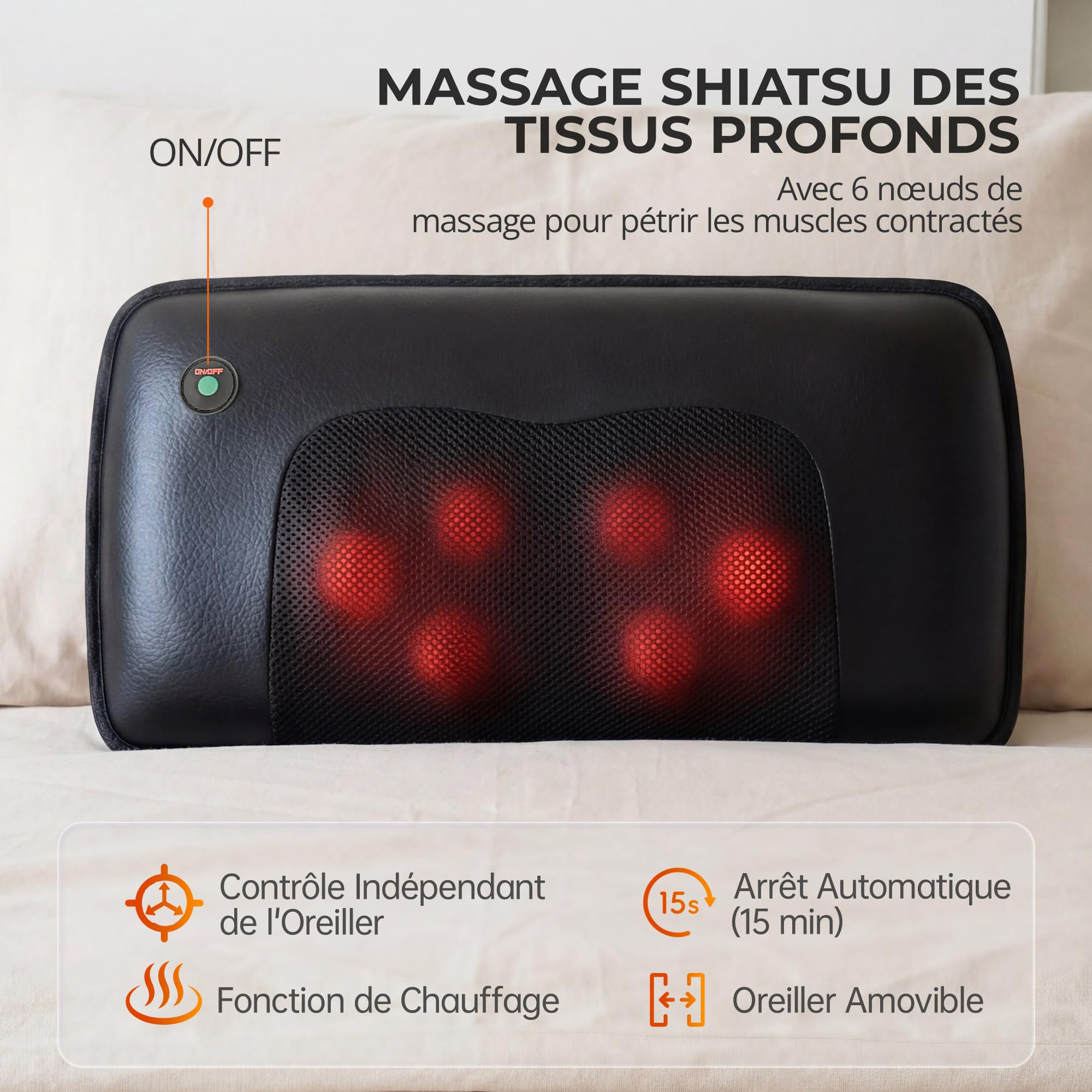 Tappetino massaggiante per tutto il corpo con massaggio shiatsu e calore | con 10 motori di vibrazione per schiena, vita e gambe, massaggiatore elettrico per casa e ufficio, nero