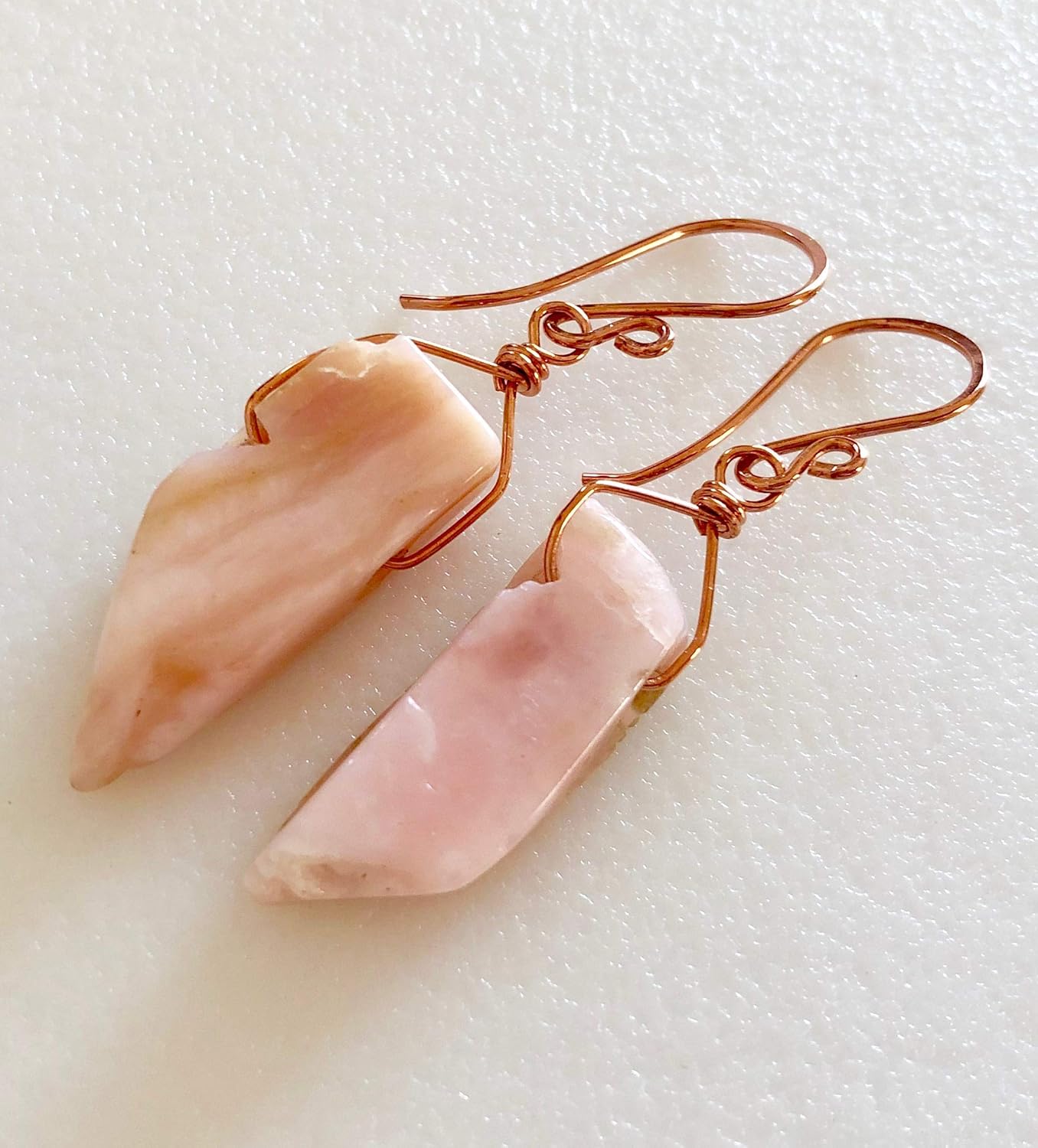 Peruvian Pink Opal Earrings, Natural Pink Black White Peruvian Opal, Raw Gemstone, Organic Rectangular Slices, Boho, Healing Gemstones.