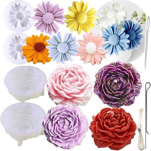 Miniatura 12 de 8 moldes de peonía de cuatro tamaños grande + mediano + pequeño + extra pequeño + hoja de peonía con aguja grande que absorbe los ojos, vela para