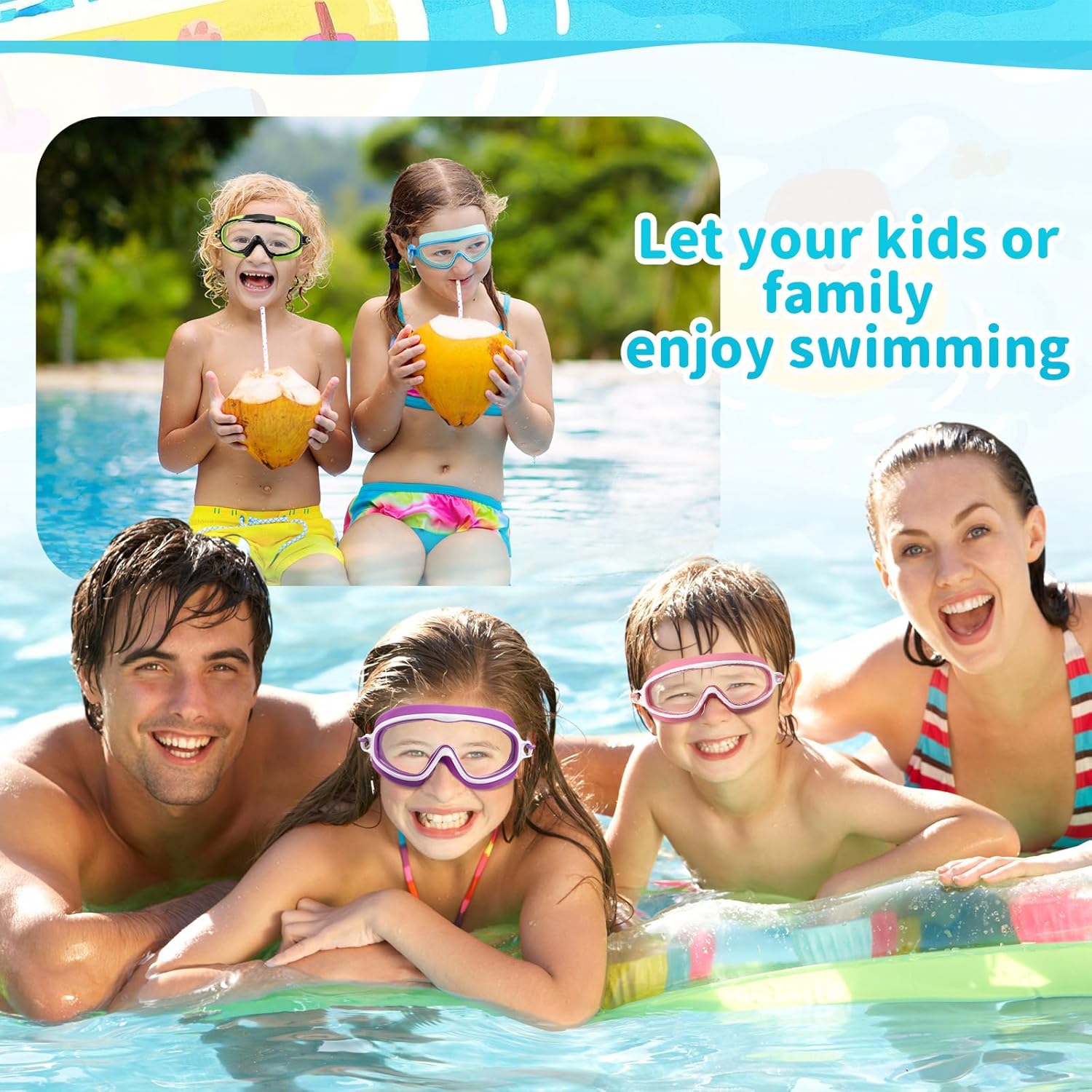 Hollowfly 4 Pcs Kids Swim Anti Fog Goggles Quick Adjust No Leaking Waterproof Wide Vision Glasses with Nose Clips Ear Plugs
