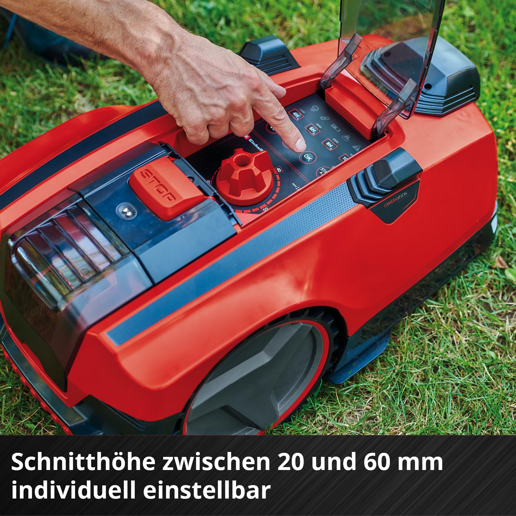 Einhell Mähroboter FREELEXO CAM 500 Power X-Change (18V, Kamera ersetzt Begrenzungsdraht, für 500 m², Brushless, bis 25% Steigung, Schnittbreite 18 cm, inkl. 3,0 Ah Akku, 5 m Magnetband)