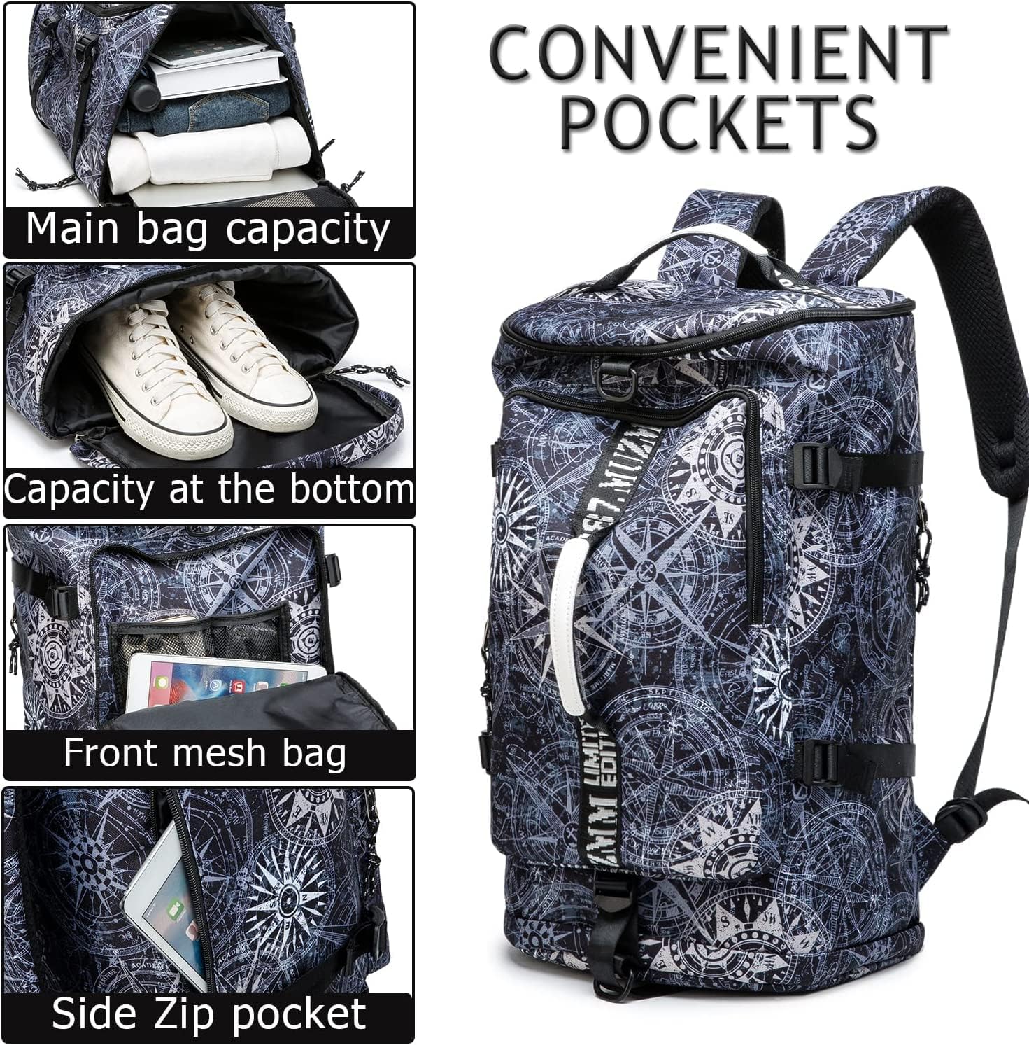 Gym Duffle Bag Waterproof black Laptop Backpack Suitable for Hiking, Fishing, Travel 40L Large Capacity Trendy Cool Lightweight Backpack for Men and Women - Image 4