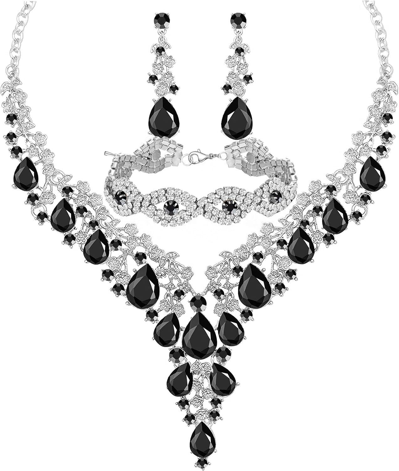 Wedding Bridal Bridesmaid Austrian Crystal Rhinestone Jewelry Sets Statement Choker Necklace Earrings Bracelets Sets for Wedding Party Prom