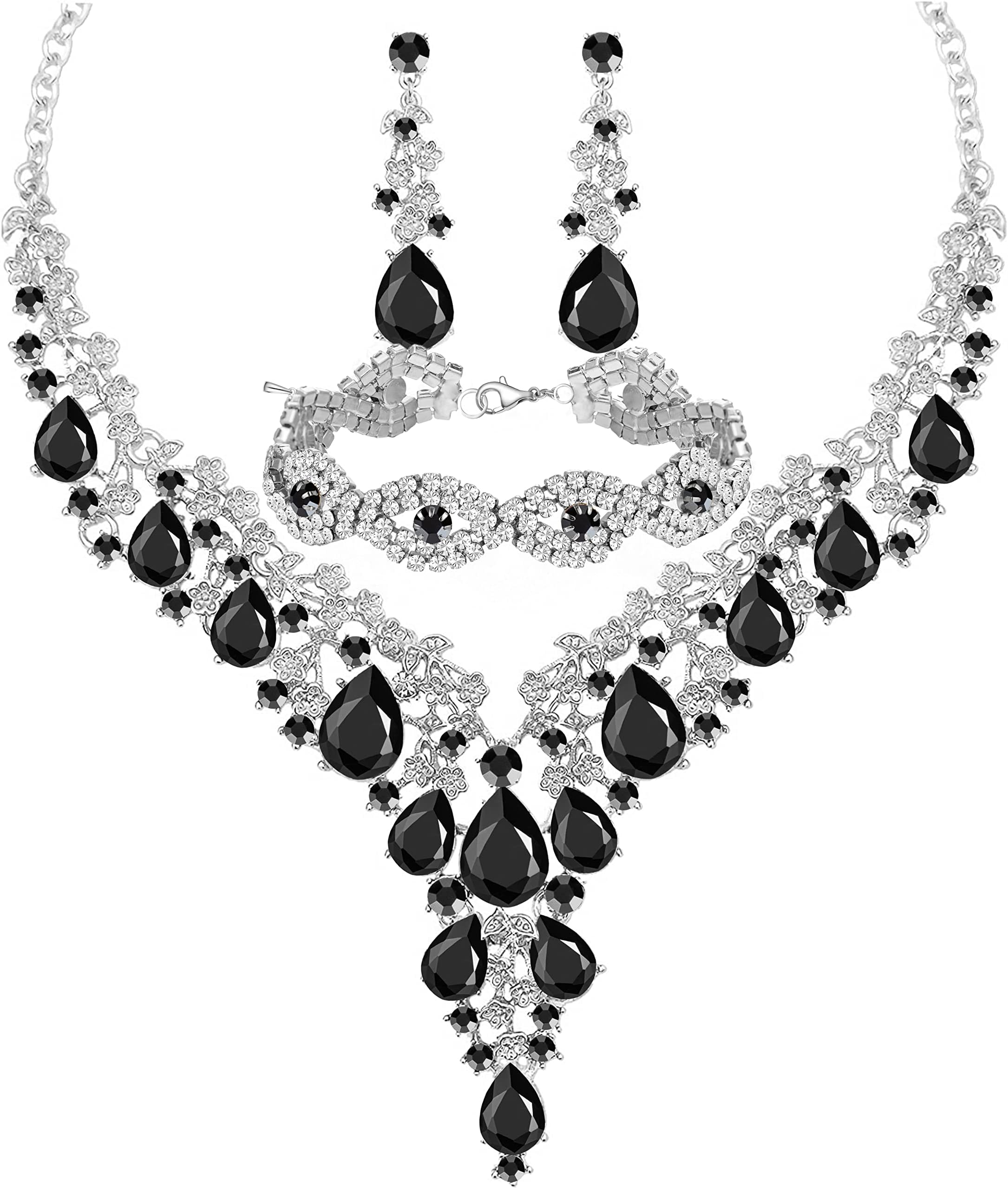 Wedding Bridal Bridesmaid Austrian Crystal Rhinestone Jewelry Sets Statement Choker Necklace Earrings Bracelets Sets for Wedding Party Prom