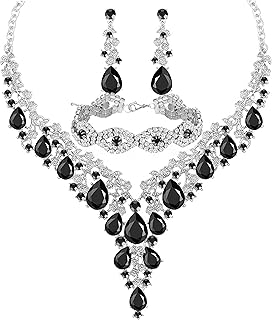 Wedding Bridal Bridesmaid Austrian Crystal Rhinestone Jewelry Sets Statement Choker Necklace Earrings Bracelets Sets for Wedding Party Prom - Buy now