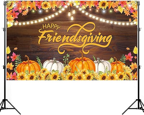 Miniatura 7 de Nepnuser Telón de fondo para cabina de fotos de Happy Friendsgiving de cosecha de otoño, decoración de fiesta de amigos, hojas de arce, girasol,