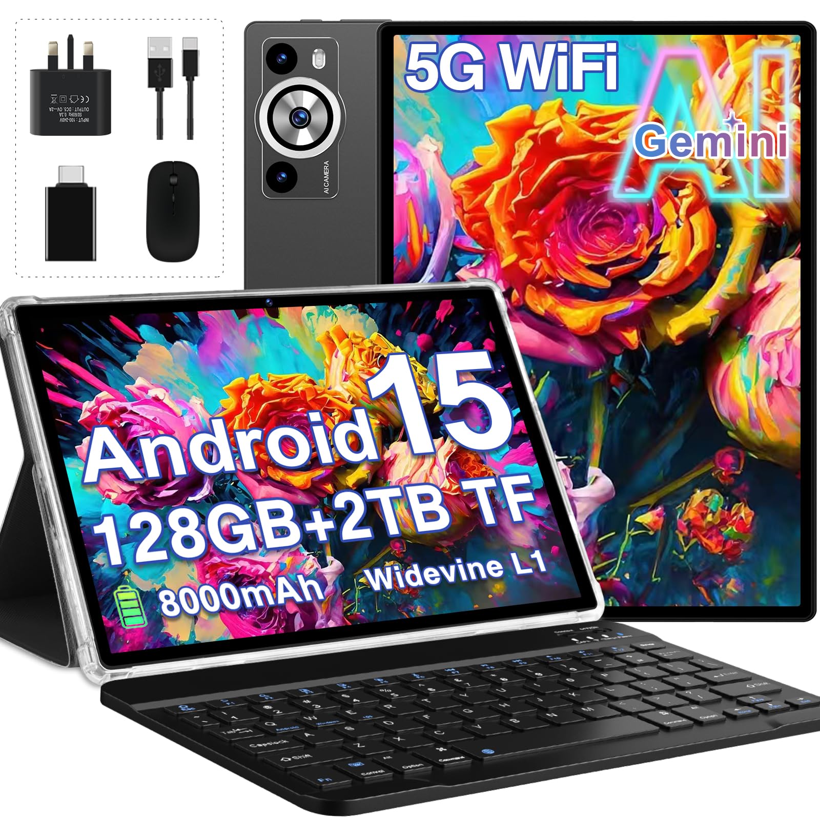 2026 Tablet 10 Inch Android 15 with Gemini AI, 30GB RAM+128GB ROM