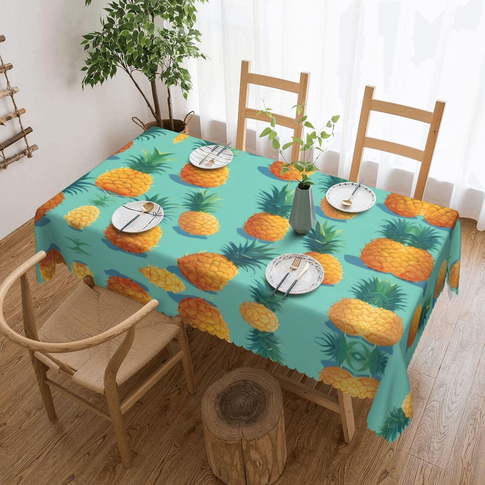 QAZWZML Acid Wave Pineapple Printed tablecloth, made of thick polyester with lace trim, suitable for dining rooms, picnics, and weddings