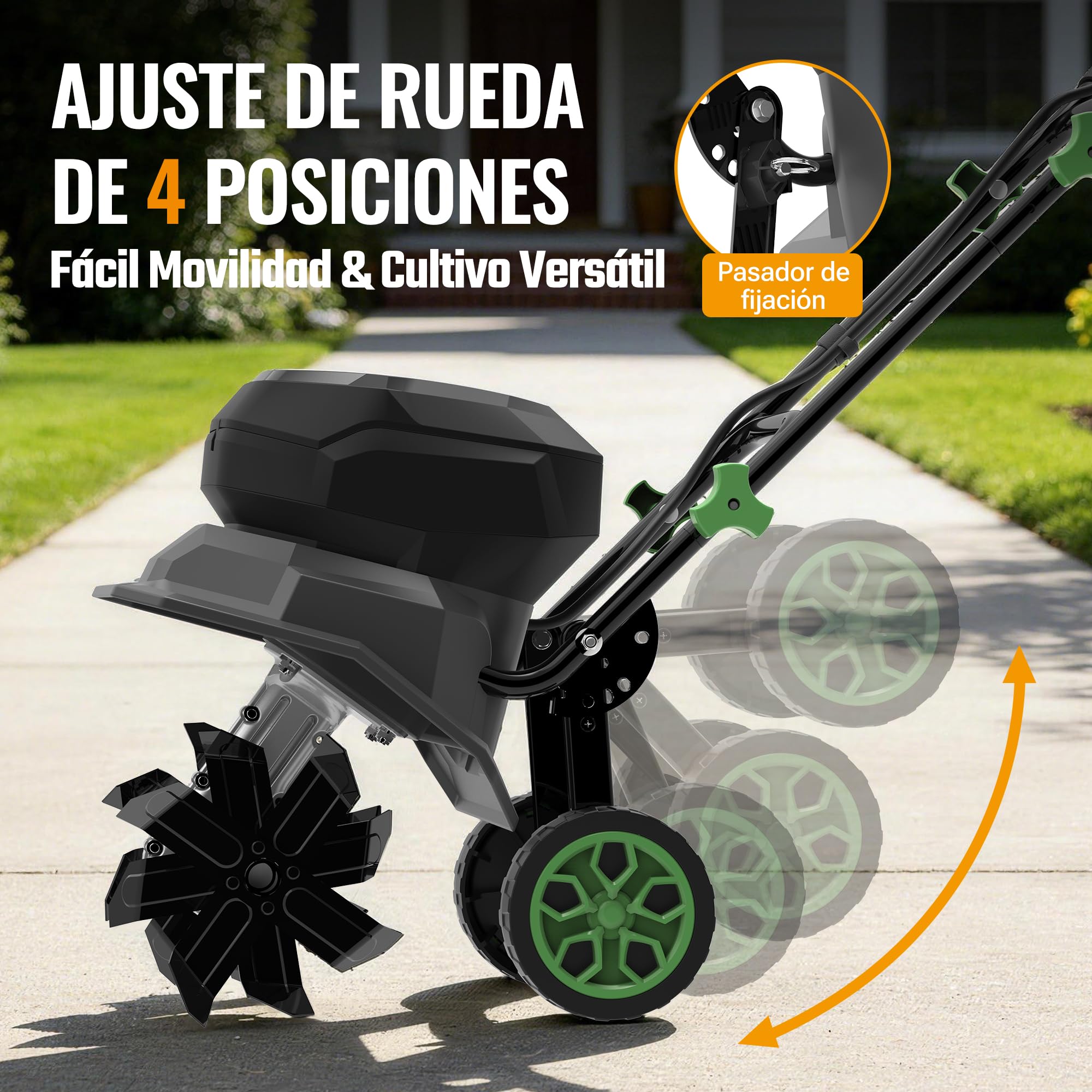 WORKPROX Motoazada Eléctrica a Batería 40V con 2×4,0Ah, Cultivador de Jardín Inalámbrico, Ancho de Trabajo 30 cm, Profundidad 20 cm, Ruedas Ajustables, Mango Plegable