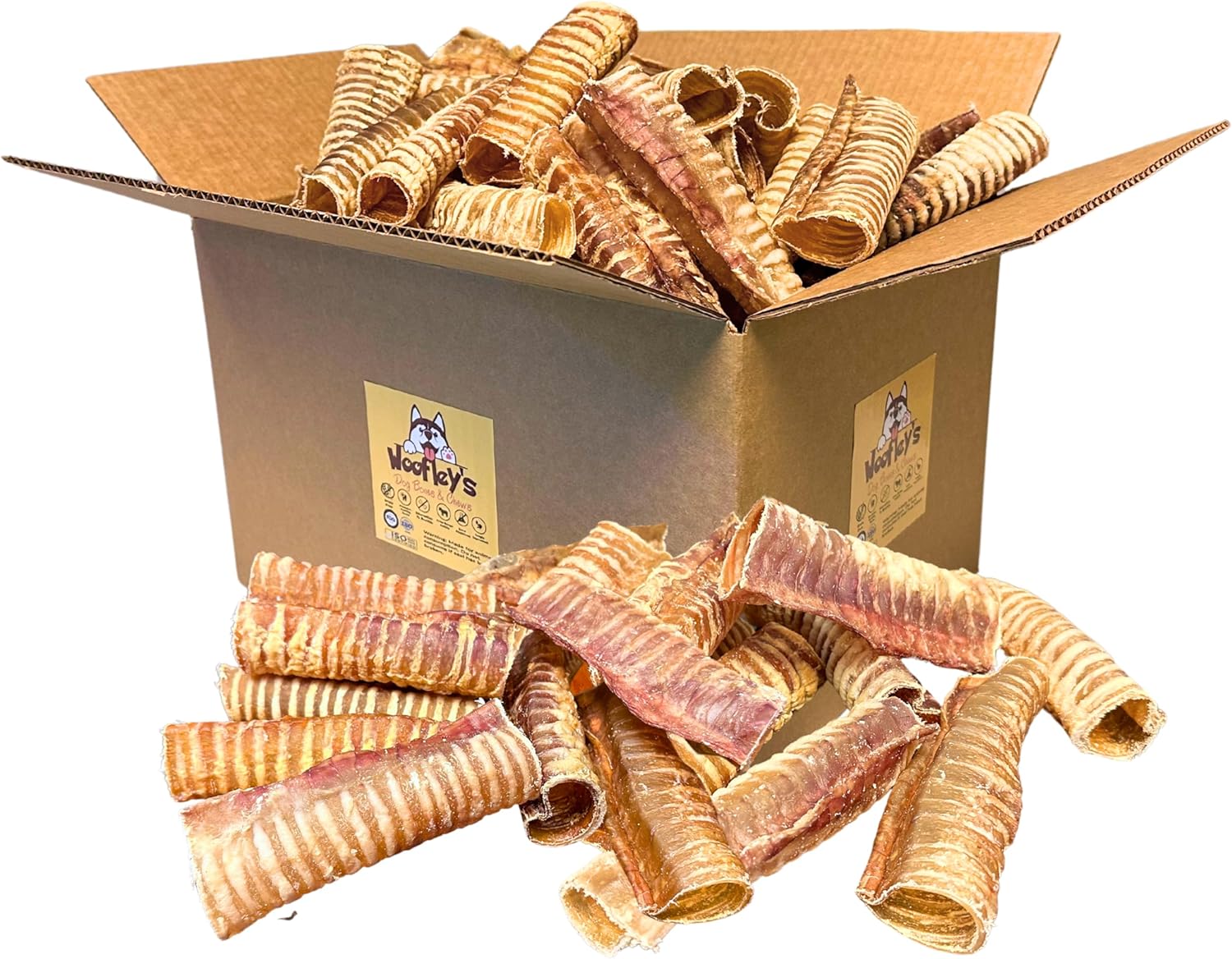 Woofley's Beef Trachea - (6 Inch 50 Pack) - Trachea Treats for Dogs - Natural Source of Glucosamine and Chondrotin for Joint Health - 100% Natural Beef Windpipe for Dogs