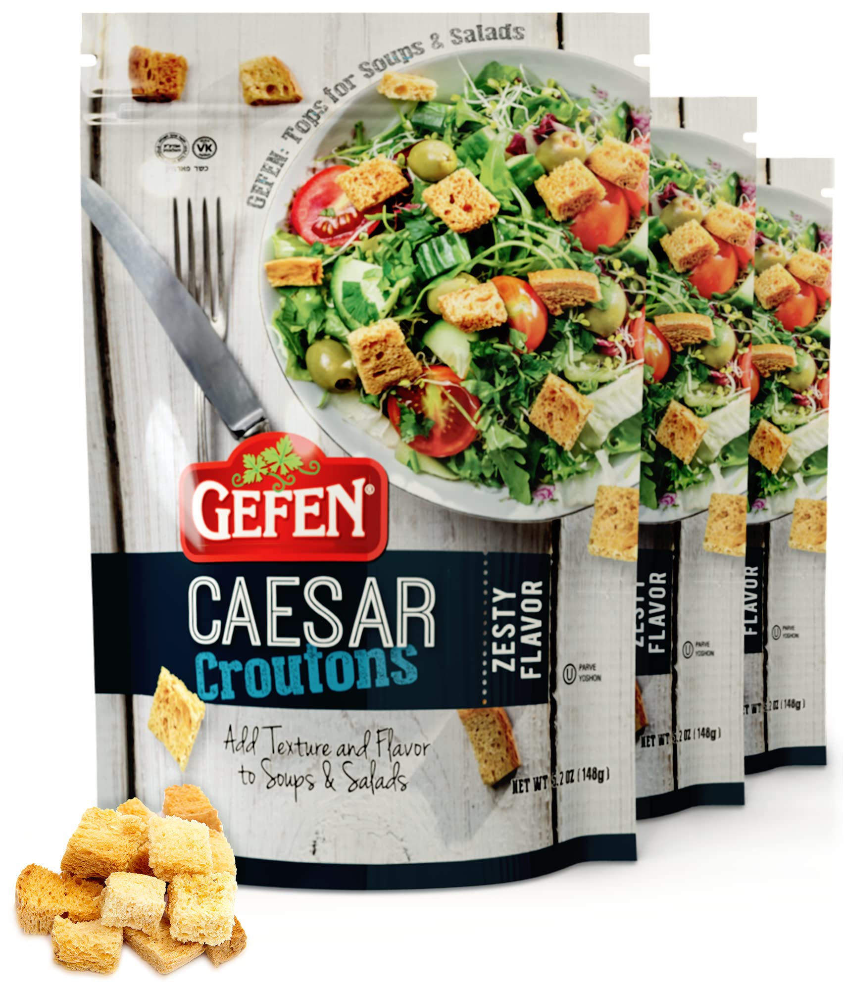 Gefen Zesty Flavored Caesar Croutons 150 ml (3er-Pack) | Perfekt für Suppen, Salate, Aufläufe und Ihre Bratbedürfnisse
