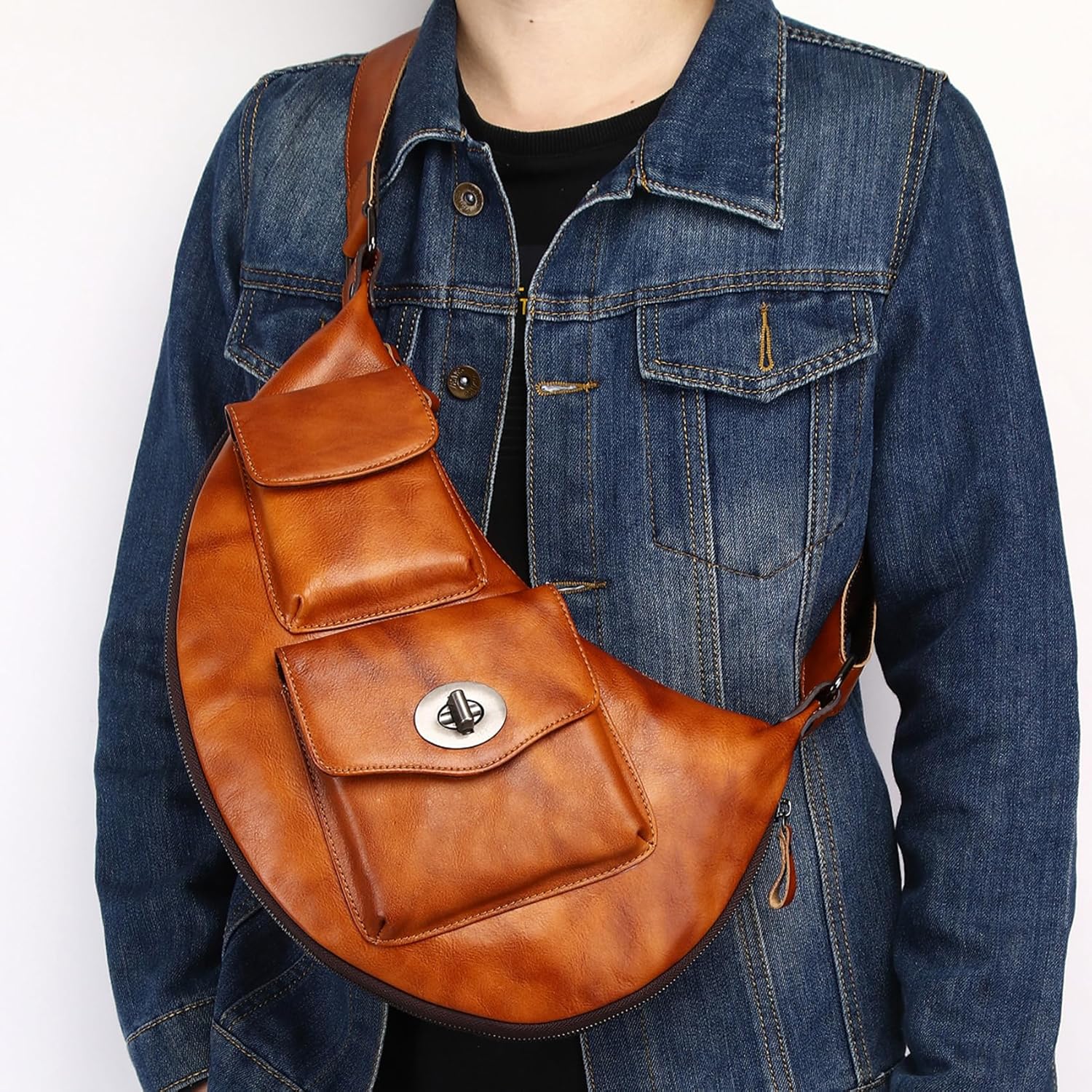 Genuine Leather Sling Bag for Men Women Backpack Chest Shoulder Satchel Crossbody Bags Casual Outdoor Daypack