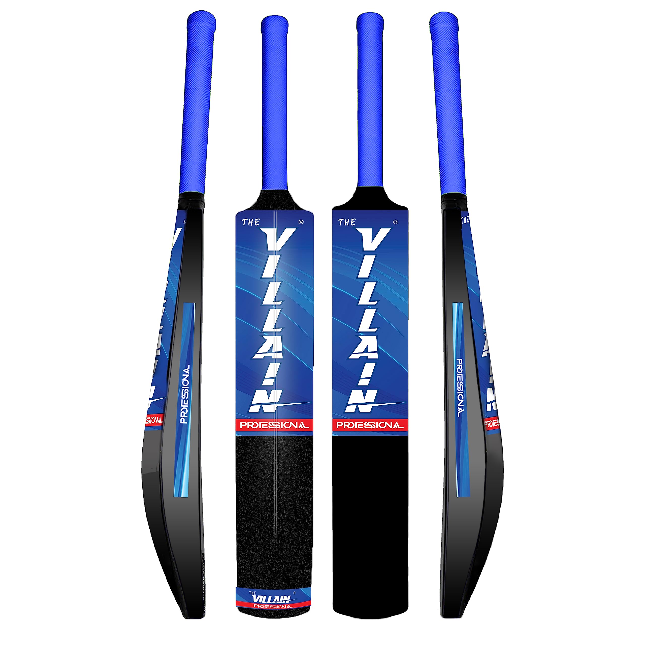 THE VILLAIN Professional Heavy Duty Plastic Cricket Bat | Premium Bat for All Age Groups | Black Color | Full Size | 1 Bat 1 Ball Combo