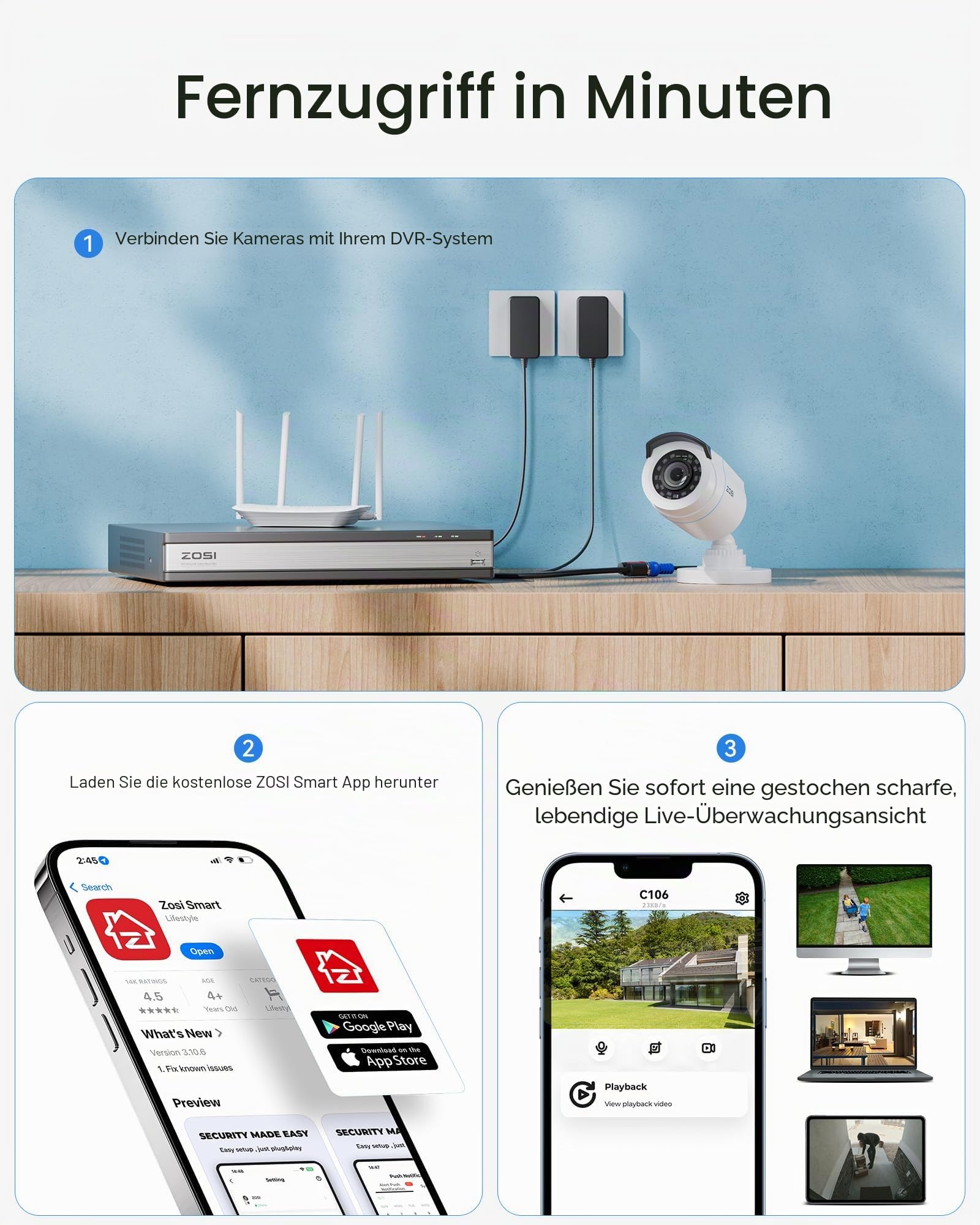 ZOSI 1080P 16CH Überwachungskamera Set Aussen, Personen- und Fahrzeugerkennung, H.265+ DVR Rekorder mit 4TB Festplatte, 12er CCTV 2MP Bullet Kameras für Haus- und Geschäftsüberwachung, IR Nachtsicht | KI-Erkennung Person/Fahrzeug, Blickwinkel 90 °, Nachts