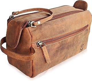Leather Wash Bag for Men - Travel Toiletry Bag - Shaving Dopp Kit Toiletries Organizer - Leather Makeup Bag for Women