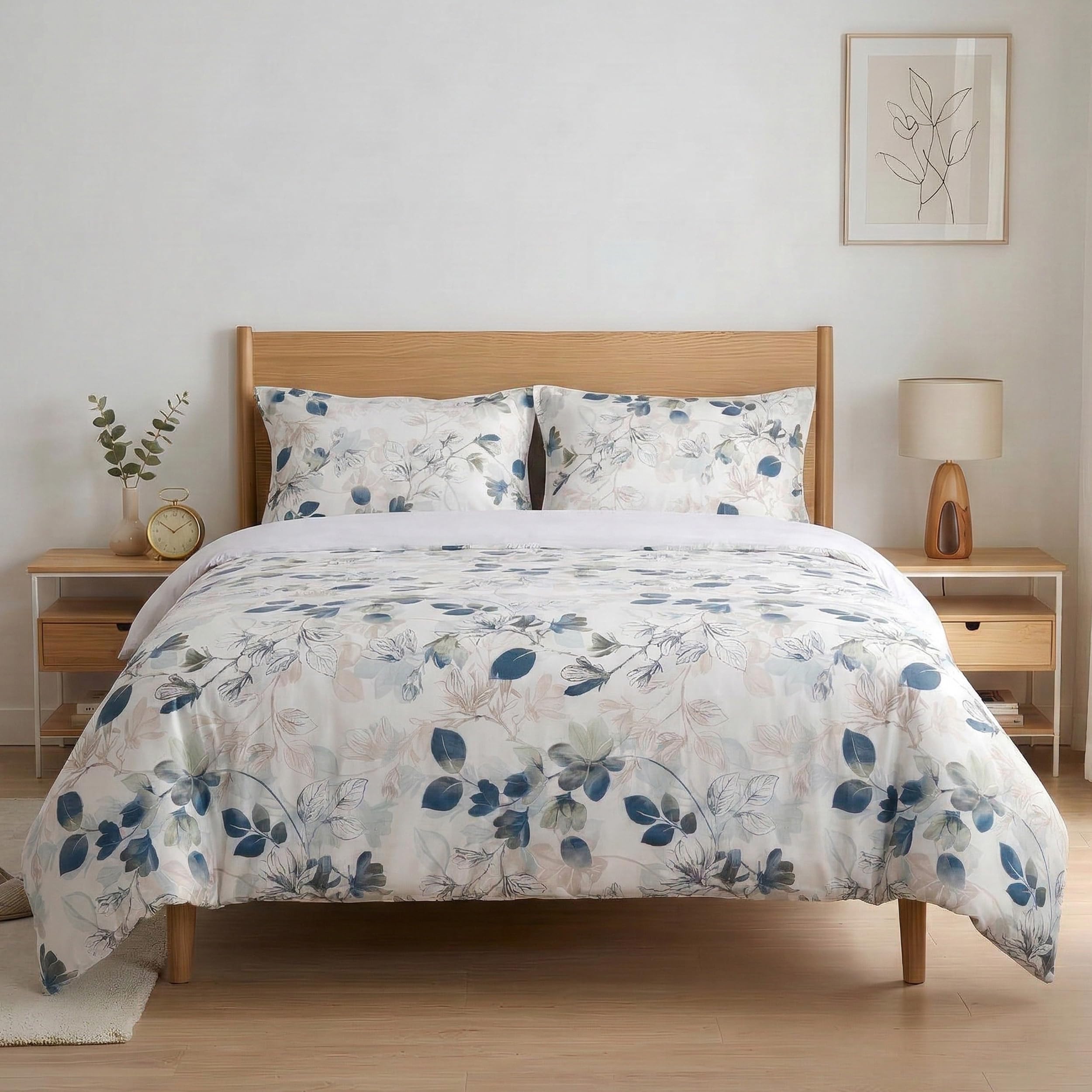 Etrexonline Juego de Funda Nórdica 4 Piezas Cama 150 Microfibra Suave Transpirable - 1 Funda Edredón 220x240 cm, 1 Bajera 150x200+30 cm y 2 Fundas de Almohada 50x75 cm (Pluma Azul) — view 22