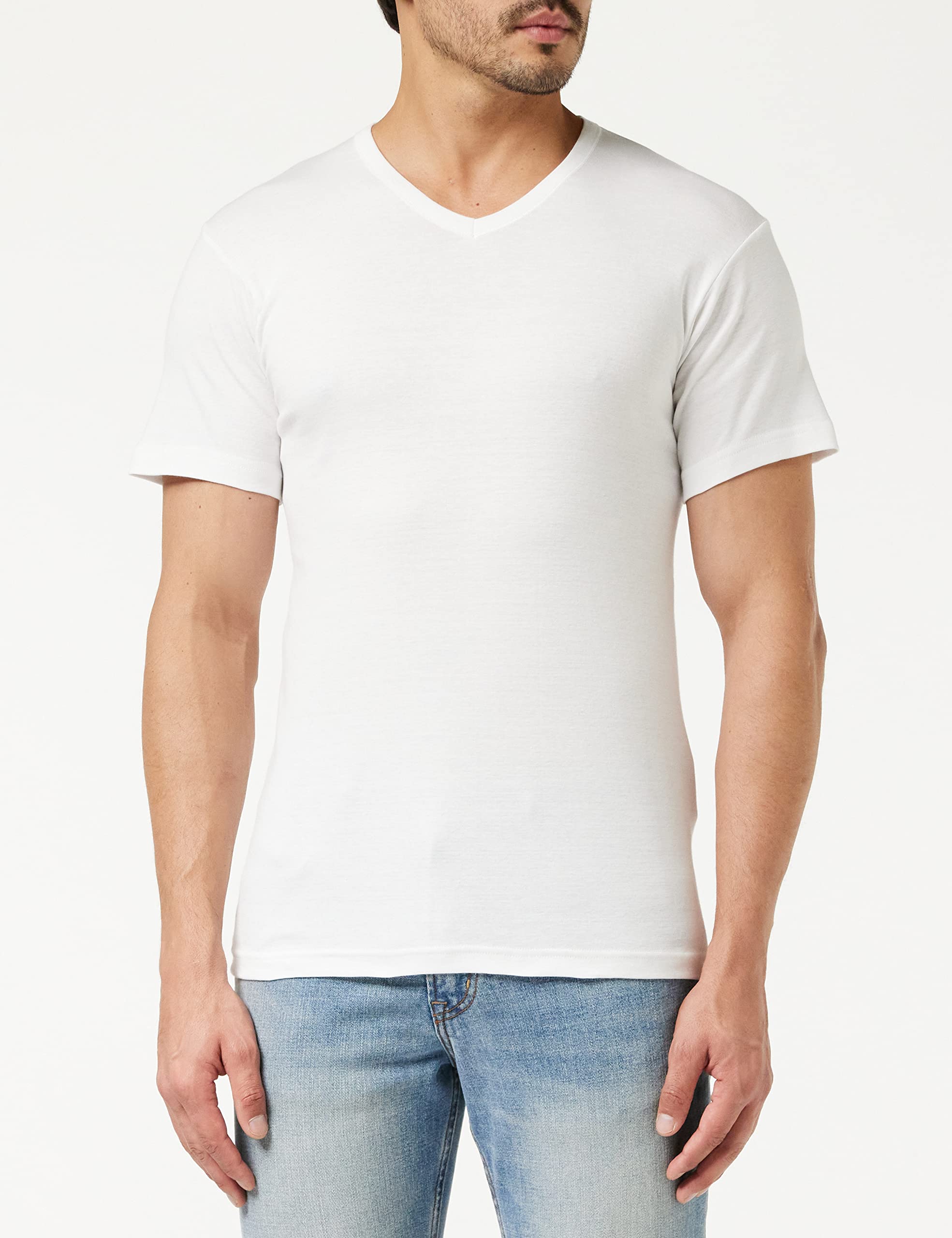 Athena - Lot de 4 T-shirts Homme Col V - 100% Coton Bio - Label OEKO-TEX® standard 100 - Maillots de Corps Certification GOTS - Hypoallergénique, Manches Courtes