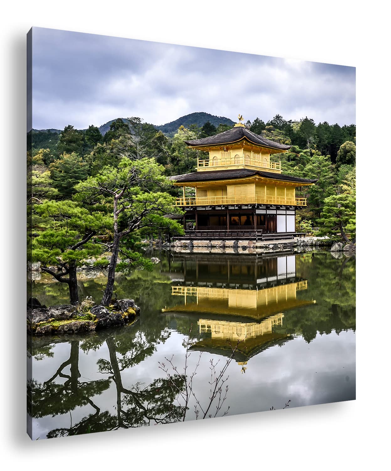 Temple et jardin japonais - Format : 70 x 70 cm - Impression numérique de qualité supérieure - Pas de poster ni d'affiche
