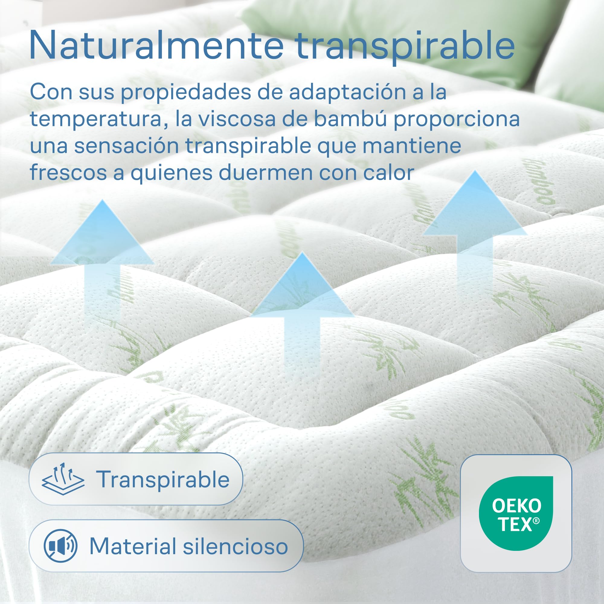 Green Viscose Made from Bamboo Mattress Topper 140x190 cm, 800 gsm with Skirt 7D/3D 70/30