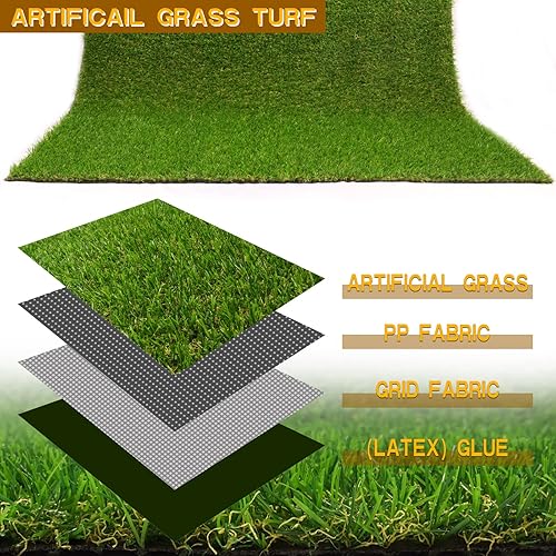 Miniatura 4 de Heyroll - Alfombra de césped artificial verde de 4 x 17 pies, alfombra de césped artificial de 0.8 pulgadas, para interiores y exteriores, alfombra