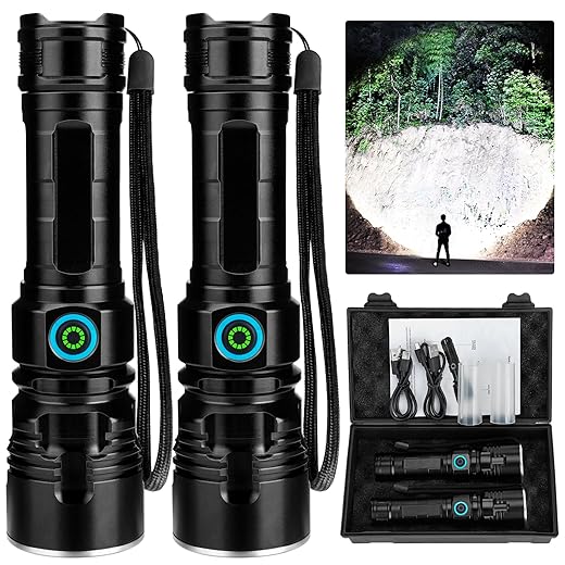 Rechargeable Flashlights 900000 High Lumens, Powerful LED Flash light with 3 Modes, Super Bright & IPX5 Waterproof Torch For Camping, Emergencies(2 Pack)