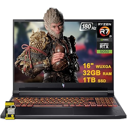 acer Nitro V 16 AI Gaming Laptop 16" WUXGA IPS 180Hz AMD Zen 4 Octa-Core Ryzen 7 260 32GB RAM 1TB SSD GeForce RTX 5050 (Up to 421 AI Tops) Backlit Win11 w/ICP Hub