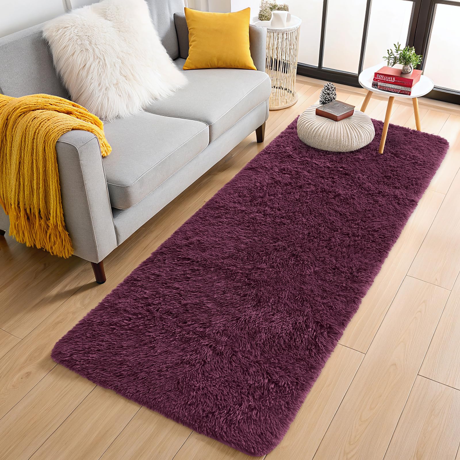 Photo 1 of OLANLY 2x8 Machine Washable Runner Rugs for Hallway, Soft Fluffy Shaggy Bedside Rugs for Bedroom, Living Room, Indoor Floor Carpet for Kids Girls Boys, Nursery Rooms, Home Decor Aesthetic, Burgundy