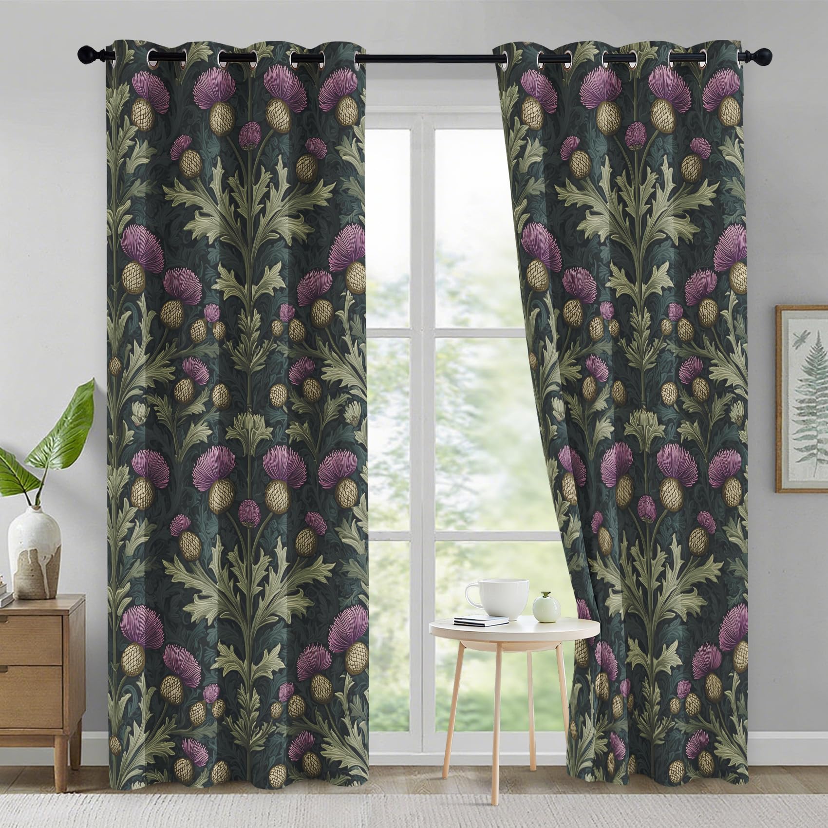 Generisch Schottische Distel Vorhänge, 95% Blickdichte, 2er Set 166 x 75