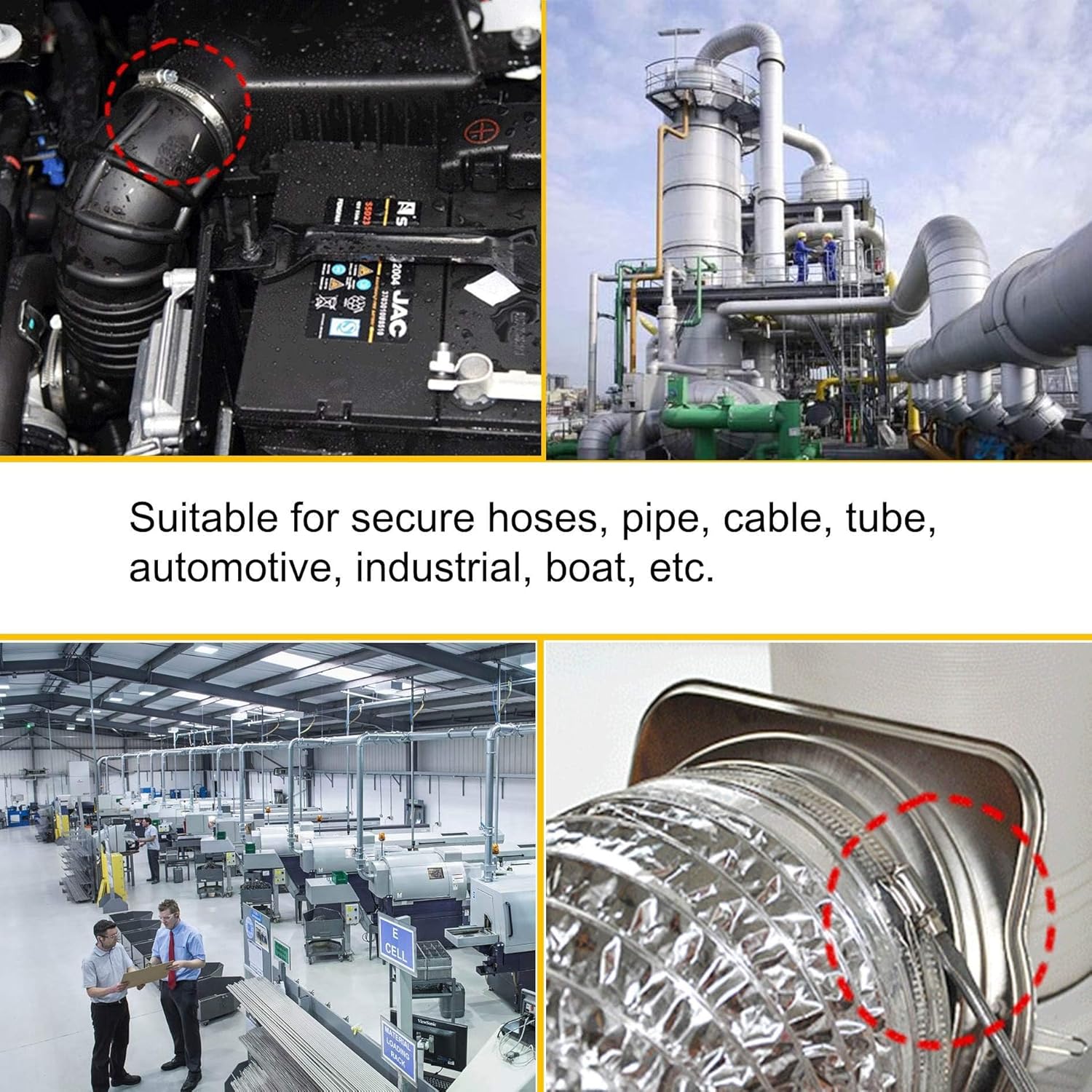 Upgraded Version 4" (Diameter) Thicken Adjustable 304 Stainless Steel Duct Clamps Pipe Clamp Air Ducting Clamp worm drive hose clamps (4Pcs, 91mm-114mm)