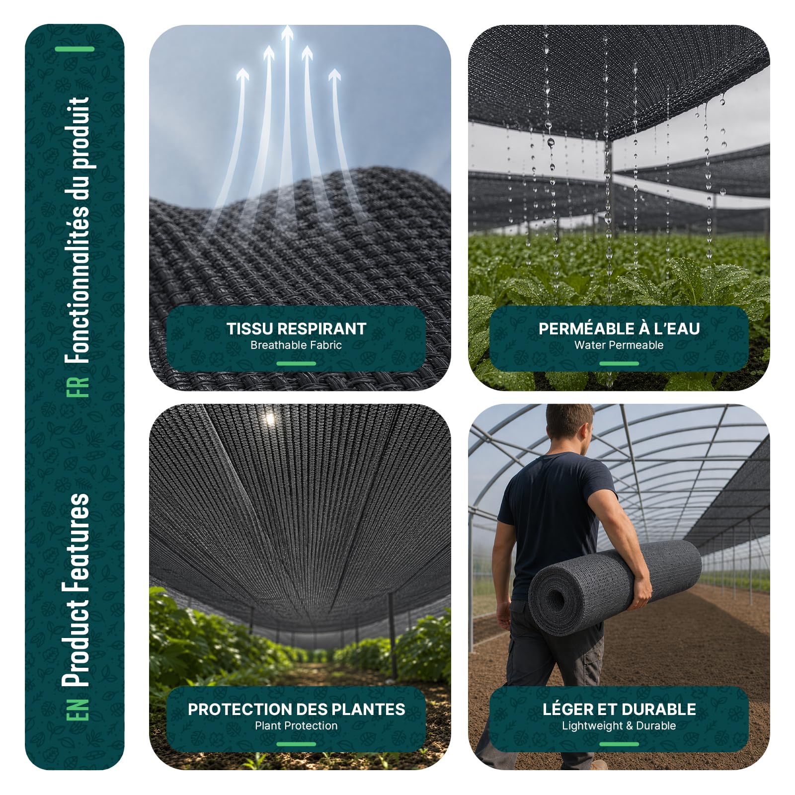 VOUNOT® Rete Ombreggiante per Serra 90 g/m² in HDPE, Rete Parasole Giardino e Orto, Piante Telo Ombreggiante Resistente ai Raggi UV per Tunnel e Pollaio, Facile da Installare, 1,8x20 m, Antracite
